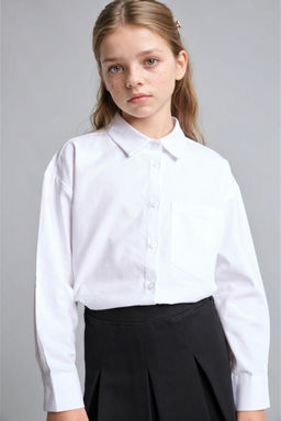 %100 Pamuk Regular Fit Uzun Kollu Oxford G_mlek K_z _ocuk