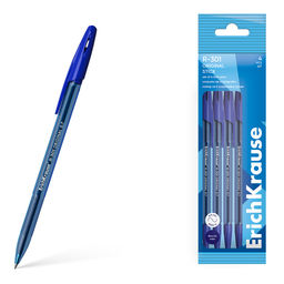 Цена за 24 шт. Набор из 4 ручек шариковых ErichKrause R-301 Stick Original 1.0, цвет чернил синий (в пакете)