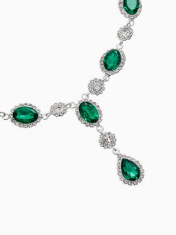 Набор 2 пред-а: серьги, колье "Вечерний шик" овал, цвет бело-изумрудный в серебре