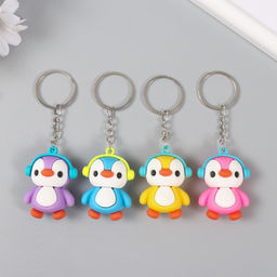 Цена за 12 шт. Брелок резина "Пингвин в наушниках" МИКС 4,7х3,5х2,2 см