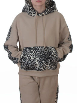 008 BEIGE/LEOPARD Костюм спортивный зимний женский (95% хлопок, 5% полиэстер)