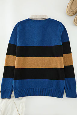 Trendyolmilla Man Cok Renkli Regular Polo Yaka Renk Bloklu Triko Kazak TMNAW25KZ00053  фото 8