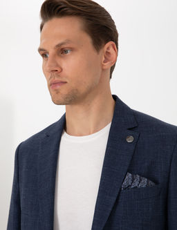 Lacivert Slim Fit Y_n Keten Kar___ml_ Ceket