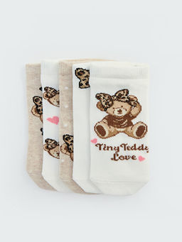 Ay? Teddy Desenli K?z ?ocuk Patik ?orap 4l?