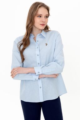 Женская голубая рубашка с длинным рукавом Basic - U.s. polo assn фото 3