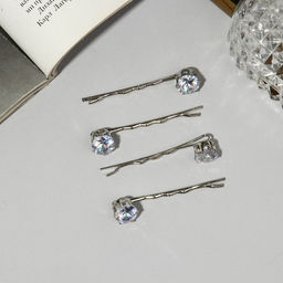 Цена за 2 шт. Невидимки для волос «Кварта», набор 4 шт., круглые стразы, 5.5 см, серебро