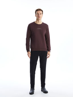 Bisiklet Yaka Bask?l? Erkek Kal?n Sweatshirt