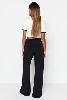 Siyah Wide Leg/Rahat Kesim Yuksek Bel Esnek Orme Pantolon TWOSS23PL00129