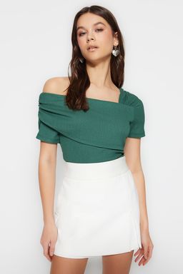 TRENDYOLMILLA Siyah Asimetrik Yakal? Fitted/Vucuda Oturan C?tc?tl? Orme Body TWOSS23BD00060 фото 12