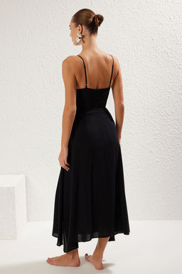 Siyah Dokuma Baglama Detayl? Maxi Plaj Elbise TBESS24EL00098