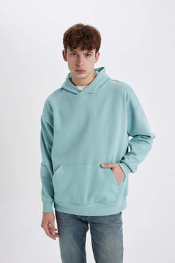 Oversize Genis Kal?p Kapusonlu Cepli Basic Duz Sweatshirt - Defacto фото 2