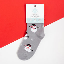 Носки детские новогодние KAFTAN "Снеговики" р-р 14-16, серый