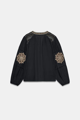 CAMISA BORDADOS FLORES / Negro - Zara фото 8