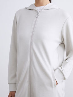 Kap??onlu Oversize Kad?n Fermuarl? Sweatshirt