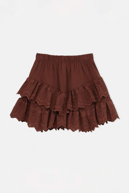 Kahverengi Dokuma Brodeli Plaj Mini Etek TBESS24ET00004