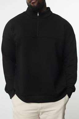 TRENDYOL MAN Buyuk Beden Siyah Oversize/Genis Kesim Fermuarl? Sweatshirt TMNAW25AO00028 - Trendyolmilla фото 3