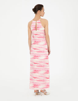 Pembe Desenli Keten Y_rtma_l_ Elbise