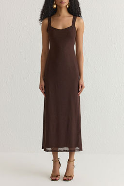 TRENDYOLMILLA Kahverengi Astarl? Parlak Tasl? Tul Orme S?k Abiye Elbise TPRSS25AE00006  фото 3
