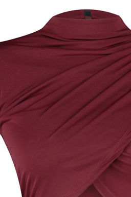 Bordo Dik Yaka Drapeli Vucuda Oturan Esnek Orme Crop Bluz TWOAW24BZ00164