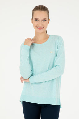 Свитер женский U.S. Polo Assn с круглым вырезом водно-зеленый хлопок  фото 8