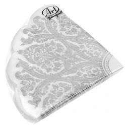 Салфетки бумажные "Art Bouquet Rondo" д32см, 3-х слойные, 12 штук в упаковке, 100% целлюлоза, "Royal, серебро на белом" (Россия)