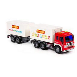 Сити, автомобиль-фургон с прицепом инерционный (со светом и звуком) (красно-белый) (в коробке) - Полесье фото 5