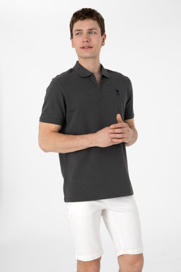 Erkek Regular Fit Fermuarl_ Antrasit Dokulu Ti__rt