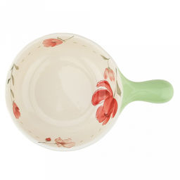 "Бархатный мак" Салатник фарфоровый 650мл, д15,5см, h5,7см, с деколью, с ручкой (22,3см), рельефный борт, кремовый (Китай)