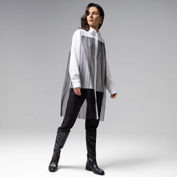 Рубашка комбинированная с сеткой, Срочно на обложку (white) - Charutti фото 7