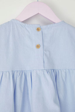Ac?k Mavi K?z Cocuk %100 Pamuk Mini Cicekli K?sa Kollu Bayraml?k Dokuma Elbise TKDSS25EL00021 - Trendyolmilla фото 6
