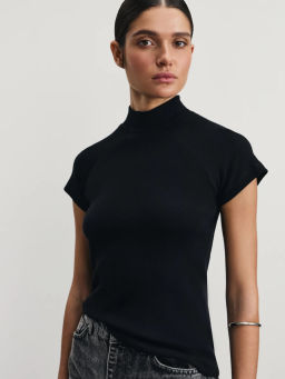 Футболка в рубчик из хлопка с рукавом реглан / Zarina