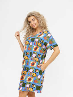 752 Платье "Тропики/голубой"