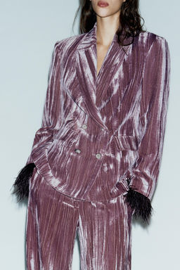 DOUBLE-BREASTED VELVET FEATHER BLAZER - Zara фото 3