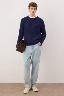 Lacivert Regular Bisiklet Yaka Animal Kazak TMNAW26KZ00006