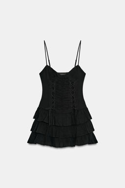 VESTIDO MINI VOLANTES CORDONES CRUZADOS / Negro - Zara фото 4