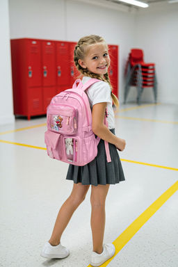 Pembe Kore Tarz? Aksesuarl?,Rozet Detayl? ve Ay?c?kl? Kids Okul S?rt Cantas? TAKAW26OI00004