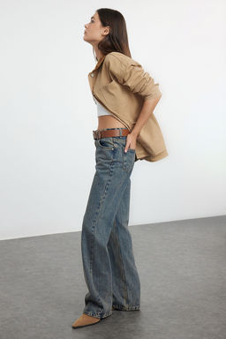 Koyu Mavi Soluk Efekt Vintage Normal Bel Wide Leg Jeans TWOAW25JE00107 - Trendyolmilla фото 2