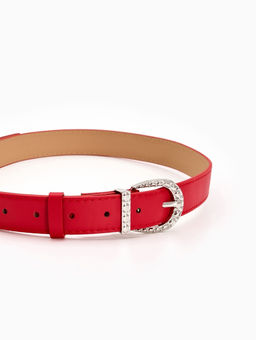 Ремень женский «Кэлли», 110×3 см, пряжка металл, серебристая, красный