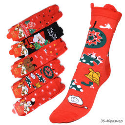 Носки женские р. 35-40 набор 10 штук Новый год / L703 /уп 40/120/микс