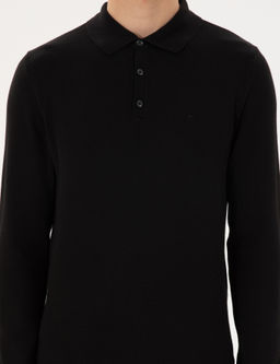Siyah Slim Fit Polo Yaka Basic Triko Kazak - Pierre cardin фото 6
