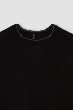 Женский черный свитер-туника стандартного кроя с круглым вырезом и рукавами реглан - Defacto фото 13