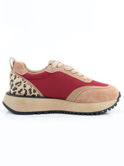 04-PDJ96-3 BEIGE/RED Кроссовки демисезонные женские (натуральная замша, натуральная кожа, текстиль)