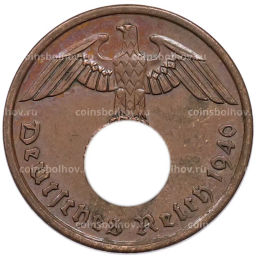 Монета 2 рейхспфеннига 1940 года A Германия