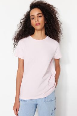 TRENDYOLMILLA Kahverengi-Bej-Haki Cizgili 3lu Paket Basic Bisiklet Yaka Orme T-Shirt TWOSS20TS0146 фото 29