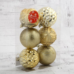 Ёлочные игрушки Саманта, шары новогодние, d=8 см, набор 6 шт., золото - Зимнее волшебство фото 2