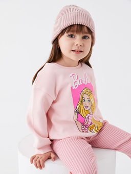 Bisiklet Yaka Barbie Bask?l? Uzun Kollu K?z Bebek Sweatshirt