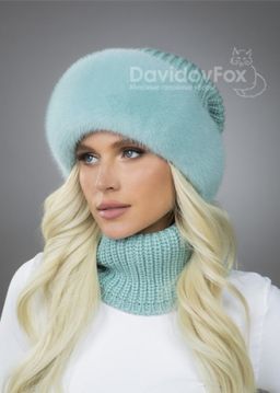Шапка Ника норка трикотаж мята