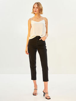 Y?ksek Bel Mom Fit ?erit Detayl? Rodeo Kad?n Jean Pantolon