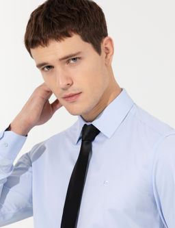 A__k Mavi Slim Fit Uzun Kollu Basic G_mlek