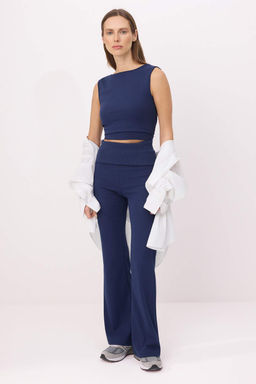 Wardrobe Essentials-Lacivert Fitted/Vucuda Oturan Kolsuz Orme Alt-Ust Tak?m TWOSS26AU00122